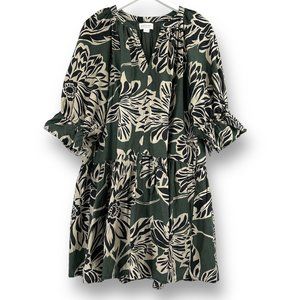 Velvet by Graham & Spencer "Layne" Green Printed Silk Cotton Dress